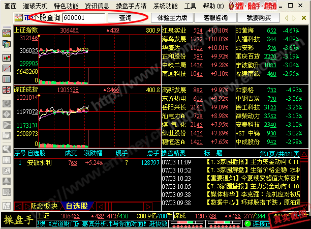 方法三:   在菜单栏下方个股查询框中输入6位数股票代码,点击查询即可